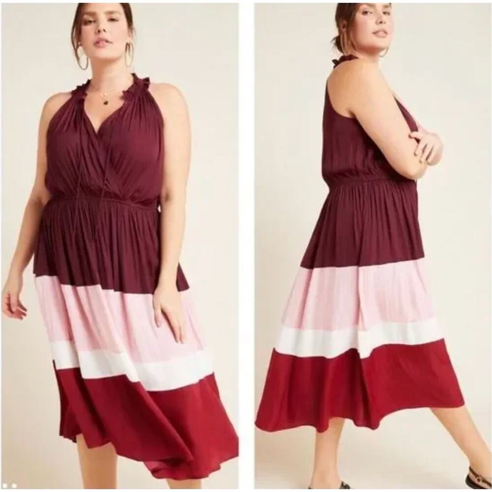 New Anthropologie Current Air Cobie Colorblocked Midi sleeveless pink Dress. 1x